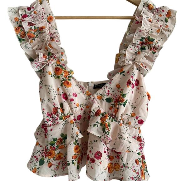 House of Harlow 1960 x Revolve Floral Ruffle Crop Top NWOT Small - Picture 1 of 7
